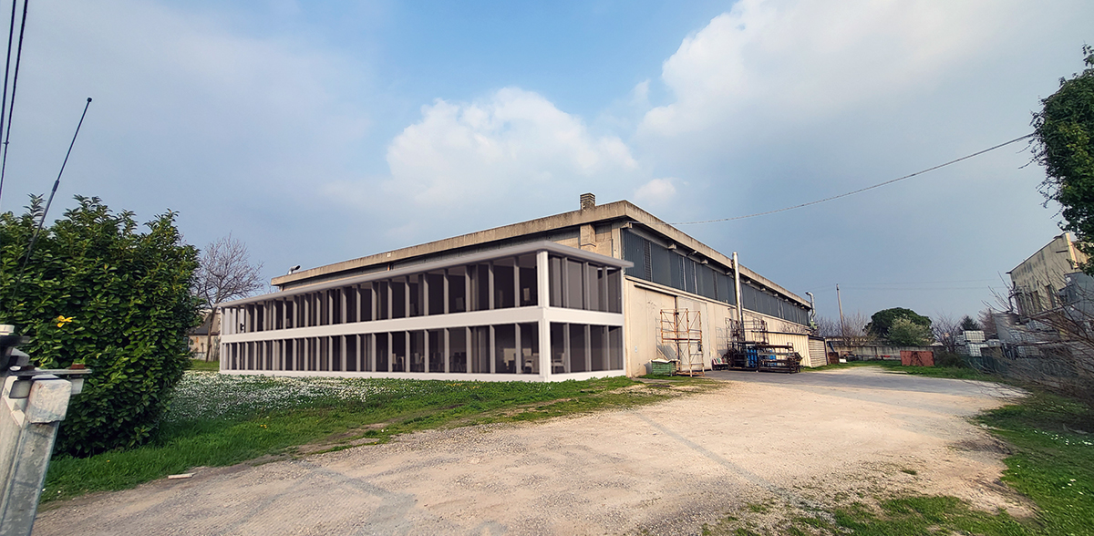 Rendering e fotoinserimento edificio industriale